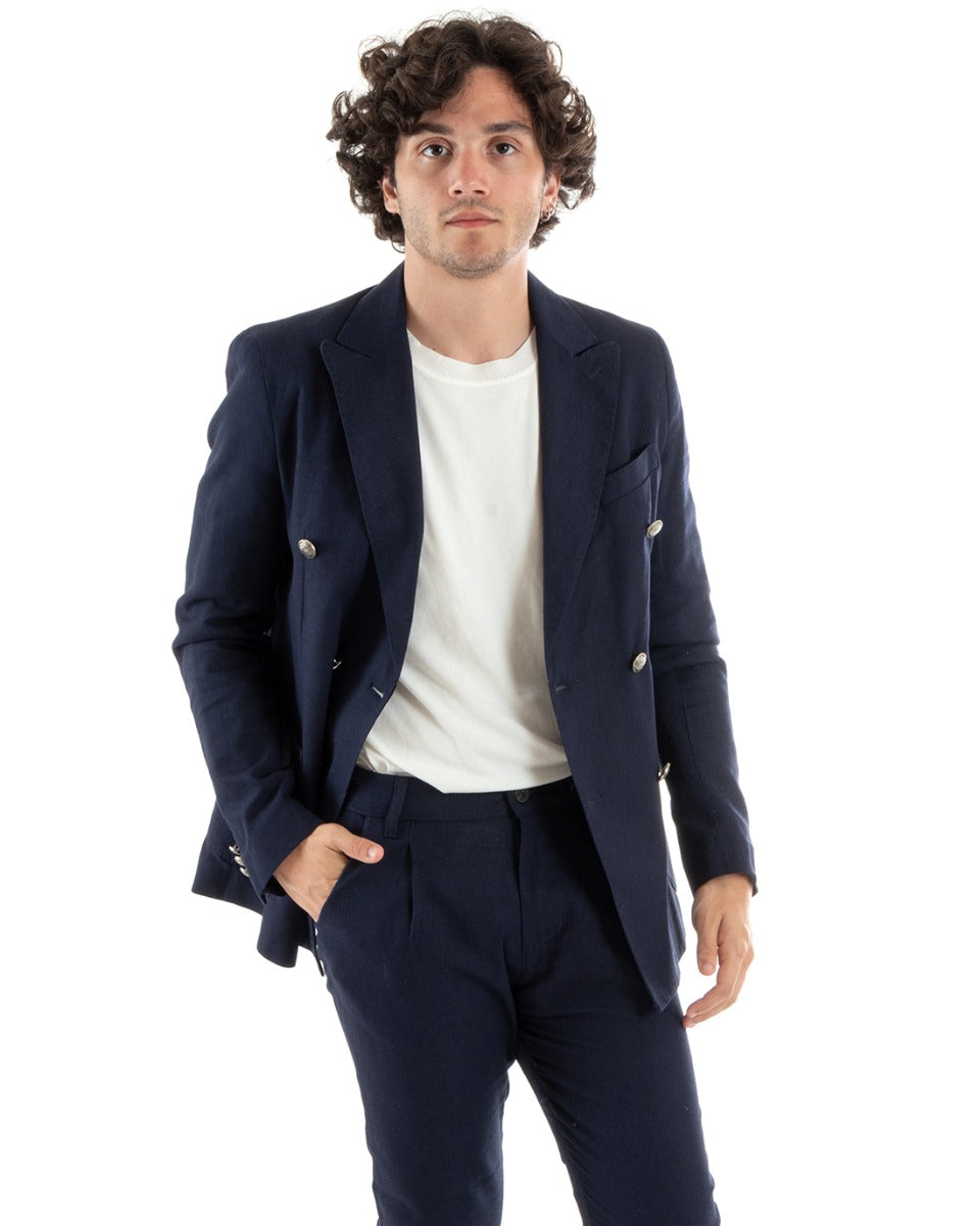Double Breasted Men's Suit Linen Suit Suit Jacket Trousers Elegant Blue Ceremony GIOSAL-OU2383A