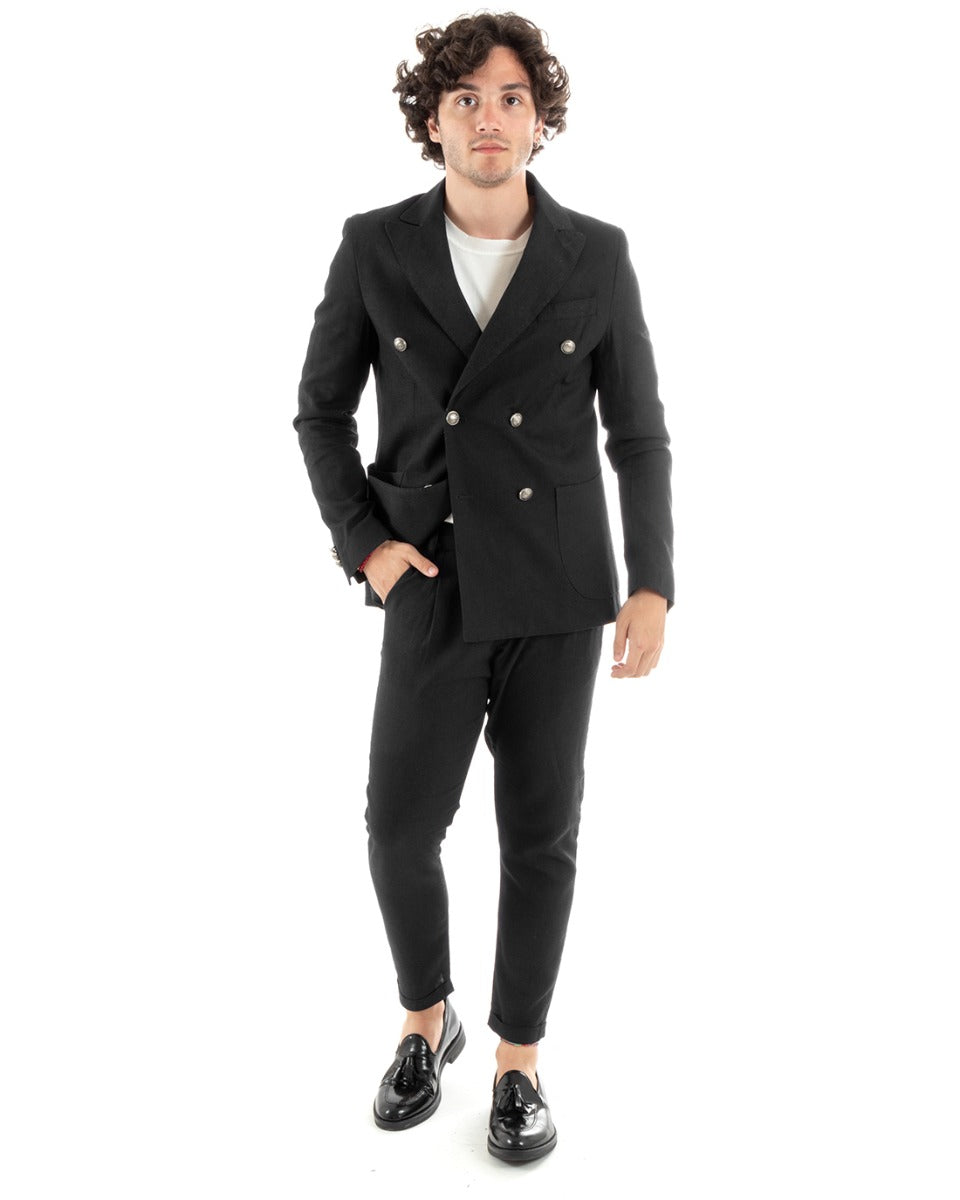 Double-Breasted Men's Suit Linen Suit Suit Jacket Trousers Black Elegant Ceremony GIOSAL-OU2384A