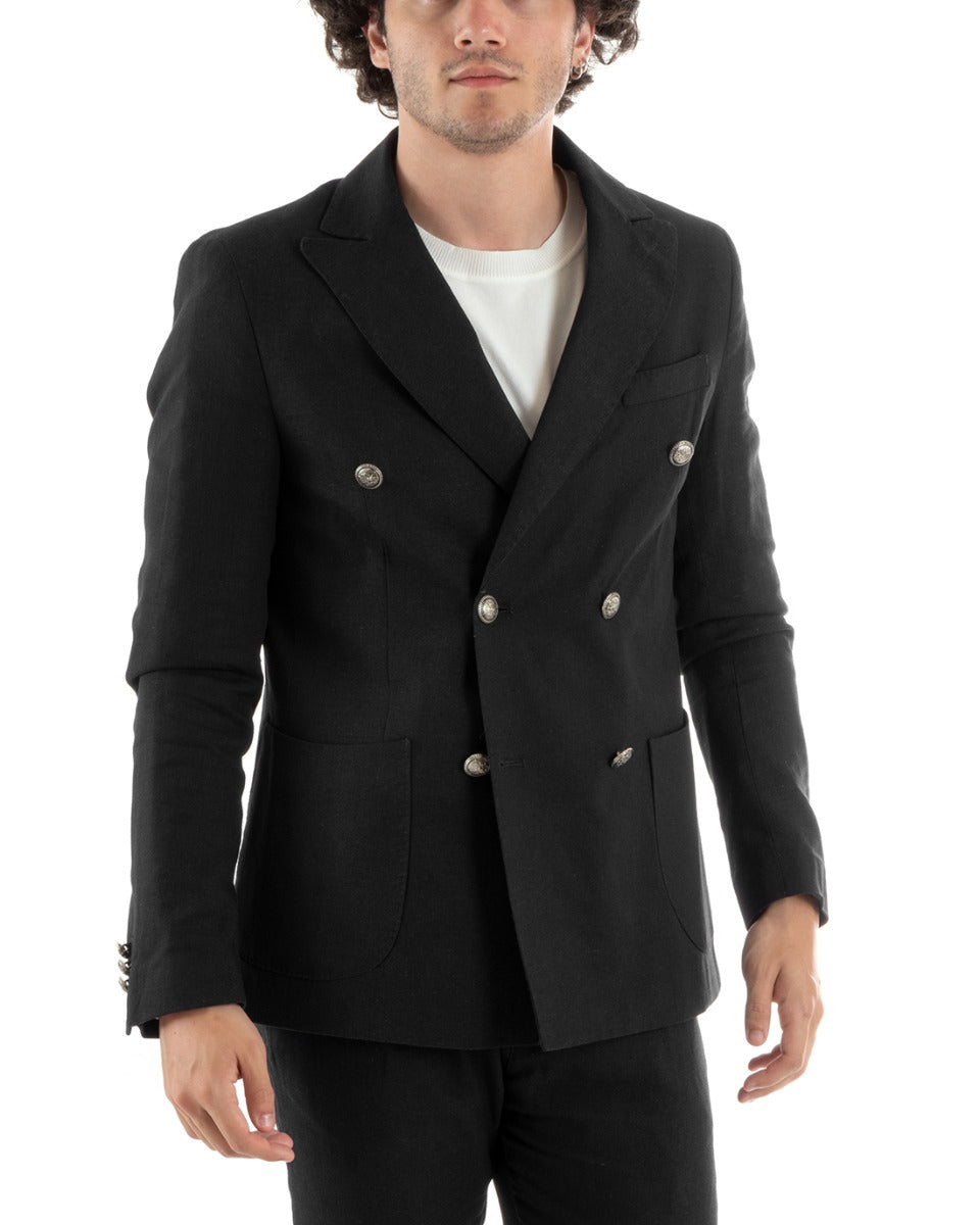 Double-Breasted Men's Suit Linen Suit Suit Jacket Trousers Black Elegant Ceremony GIOSAL-OU2384A