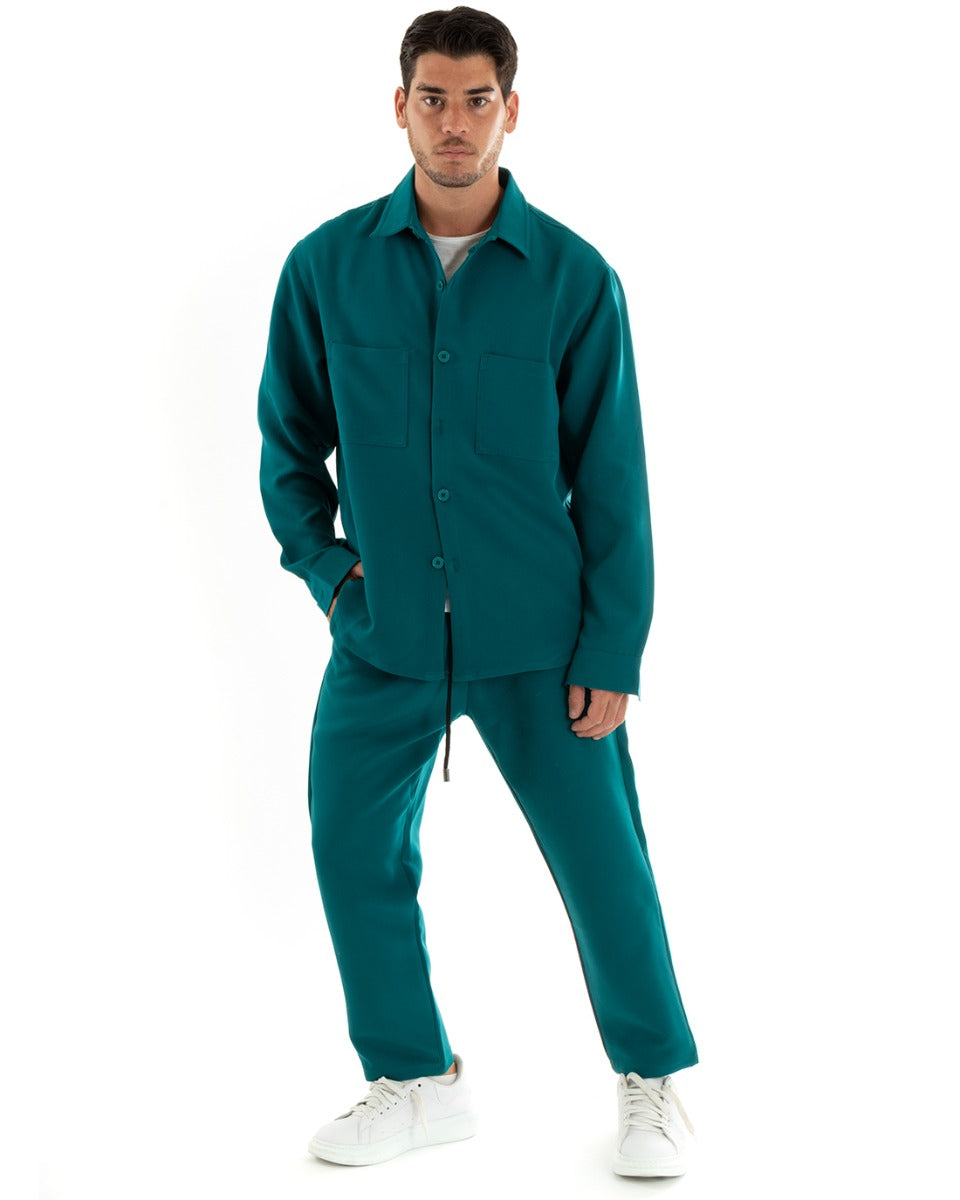 Camicia Uomo Con Colletto Camicione Comodo Relaxed Fit Viscosa Petrolio GIOSAL-C2820A