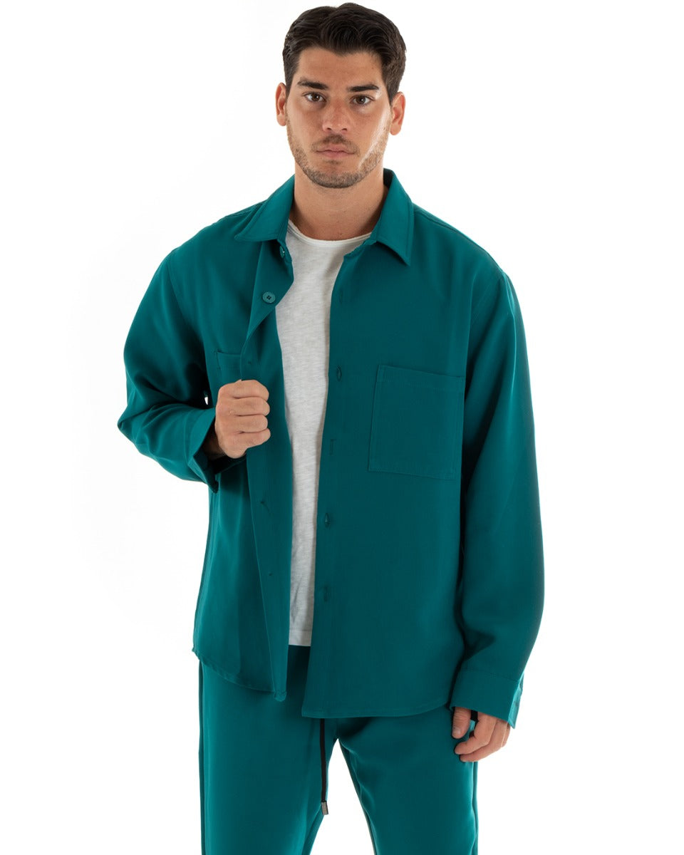 Camicia Uomo Con Colletto Camicione Comodo Relaxed Fit Viscosa Petrolio GIOSAL-C2820A