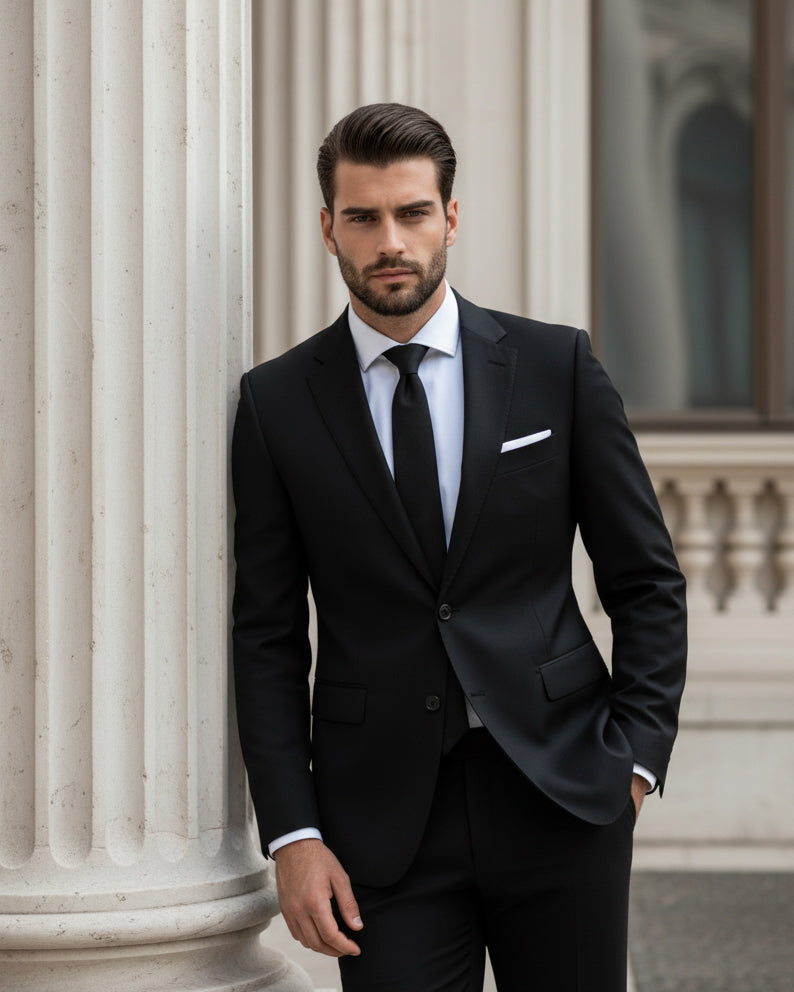 Abito uomo monopetto vestito viscosa completo giacca pantaloni nero GIOSAL-OU2431A