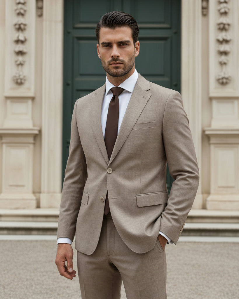 Abito uomo monopetto vestito viscosa completo giacca pantaloni beige GIOSAL-OU2432A