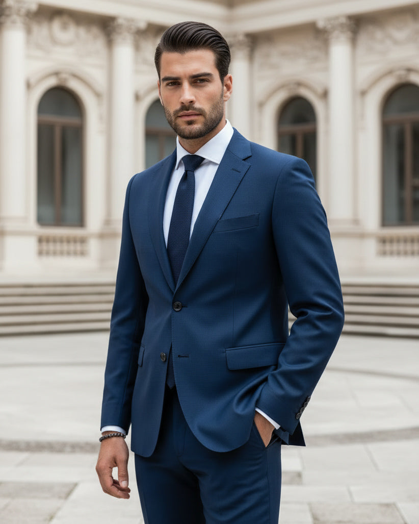 Abito uomo monopetto vestito viscosa completo giacca pantaloni blu chiaro GIOSAL-OU2433A