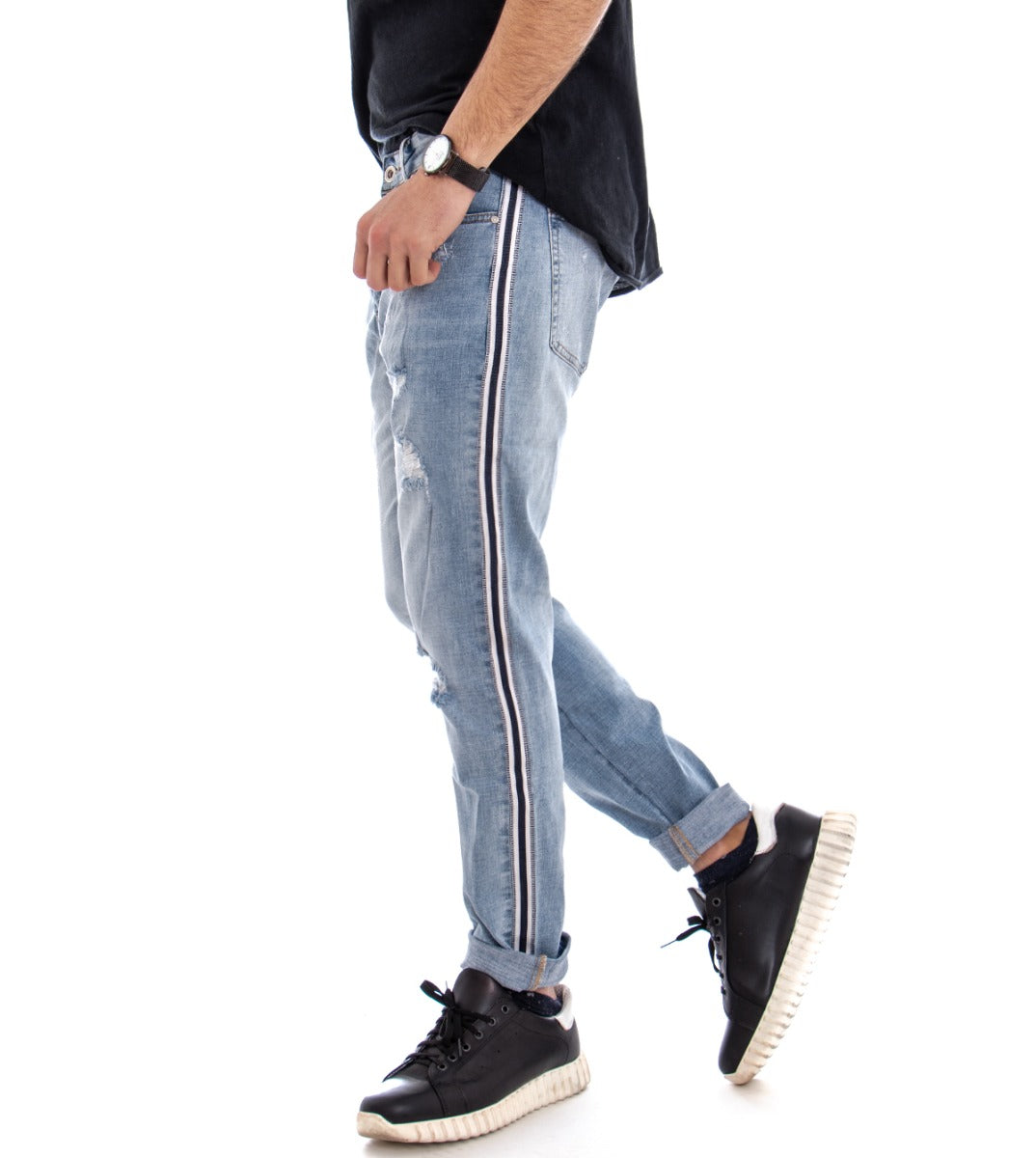 Pantaloni Jeans Uomo Slim Fit Stone Washed Cinque Tasche Rotture GIOSAL-P2258A