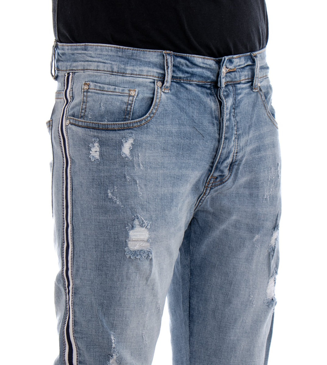Pantaloni Jeans Uomo Slim Fit Stone Washed Cinque Tasche Rotture GIOSAL-P2258A