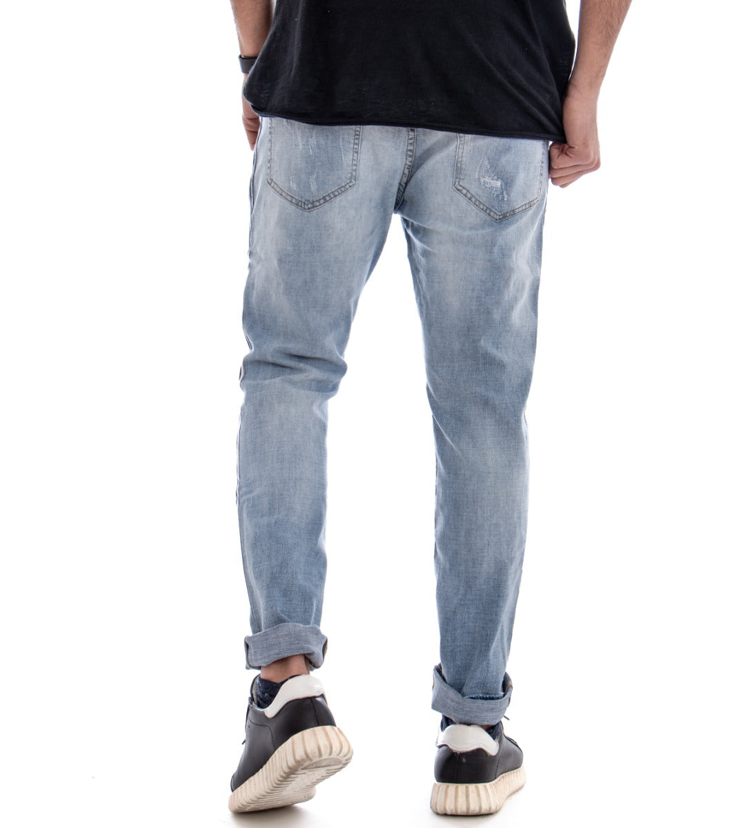 Pantaloni Jeans Uomo Slim Fit Stone Washed Cinque Tasche Rotture GIOSAL-P2258A