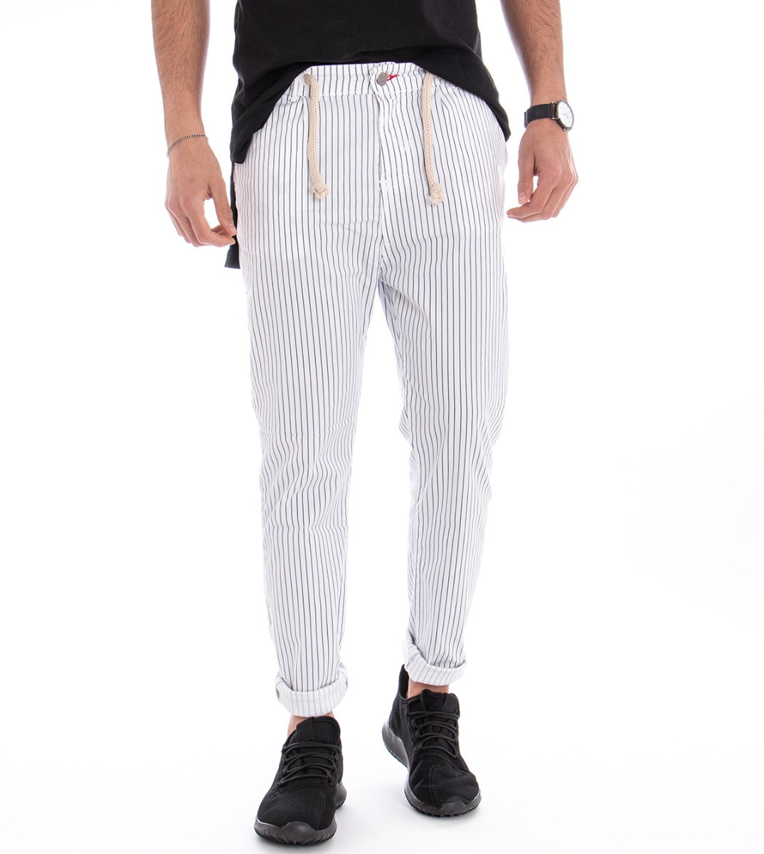 Men's American Pocket Striped White Striped Slim Casual Trousers GIOSAL