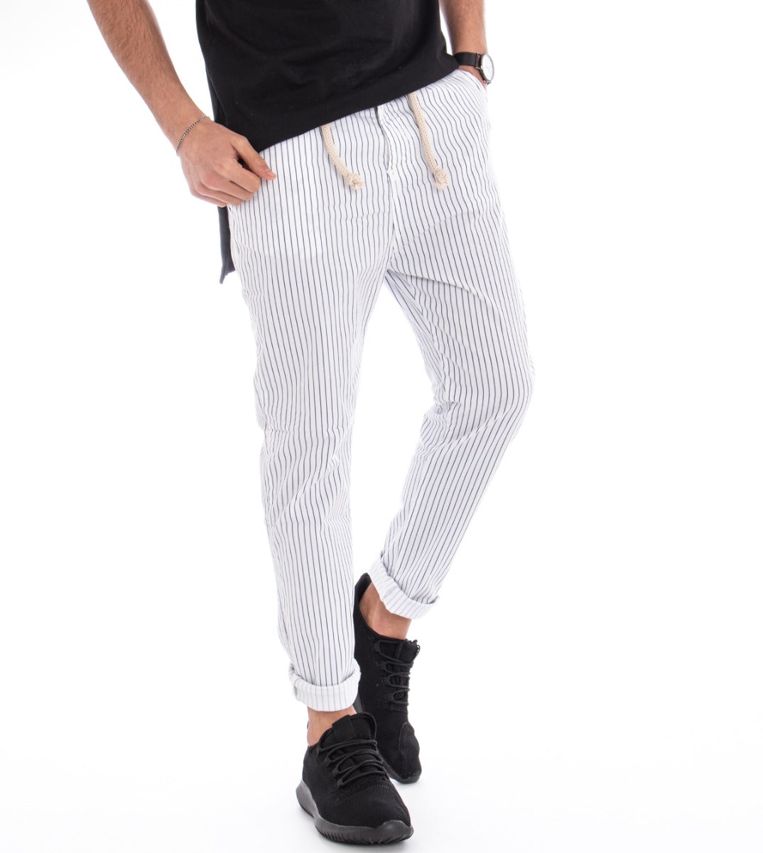 Men's American Pocket Striped White Striped Slim Casual Trousers GIOSAL