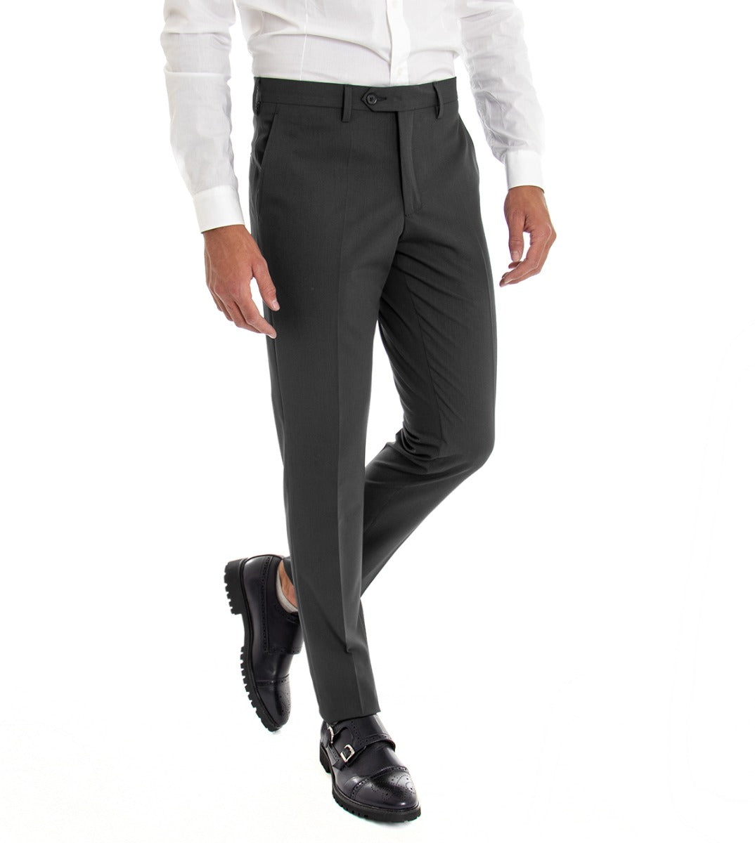 Men's Long Classic Elegant Slim Tapered Trousers Solid Color Gray America Pocket GIOSAL