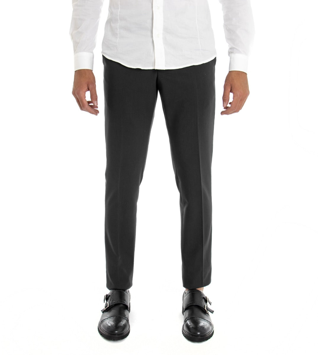 Pantaloni Uomo Tasca America Lungo Classico Elegante Slim Tinta Unita Grigio GIOSAL-P2950A