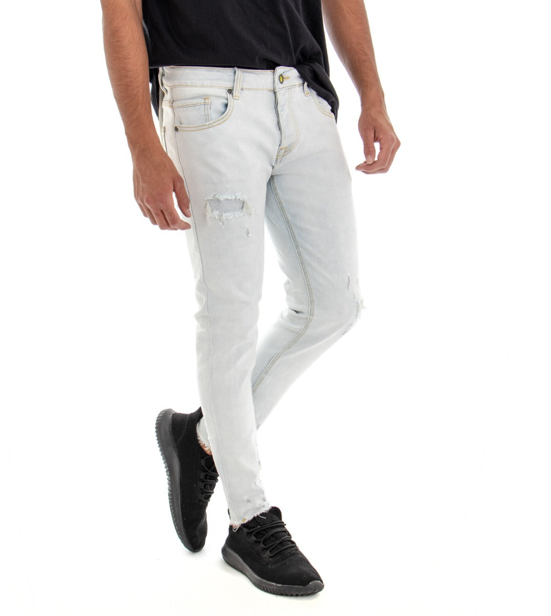 Pantaloni Jeans Uomo Slim Fit Denim Chiaro Con Rotture Casual GIOSAL-P2954A