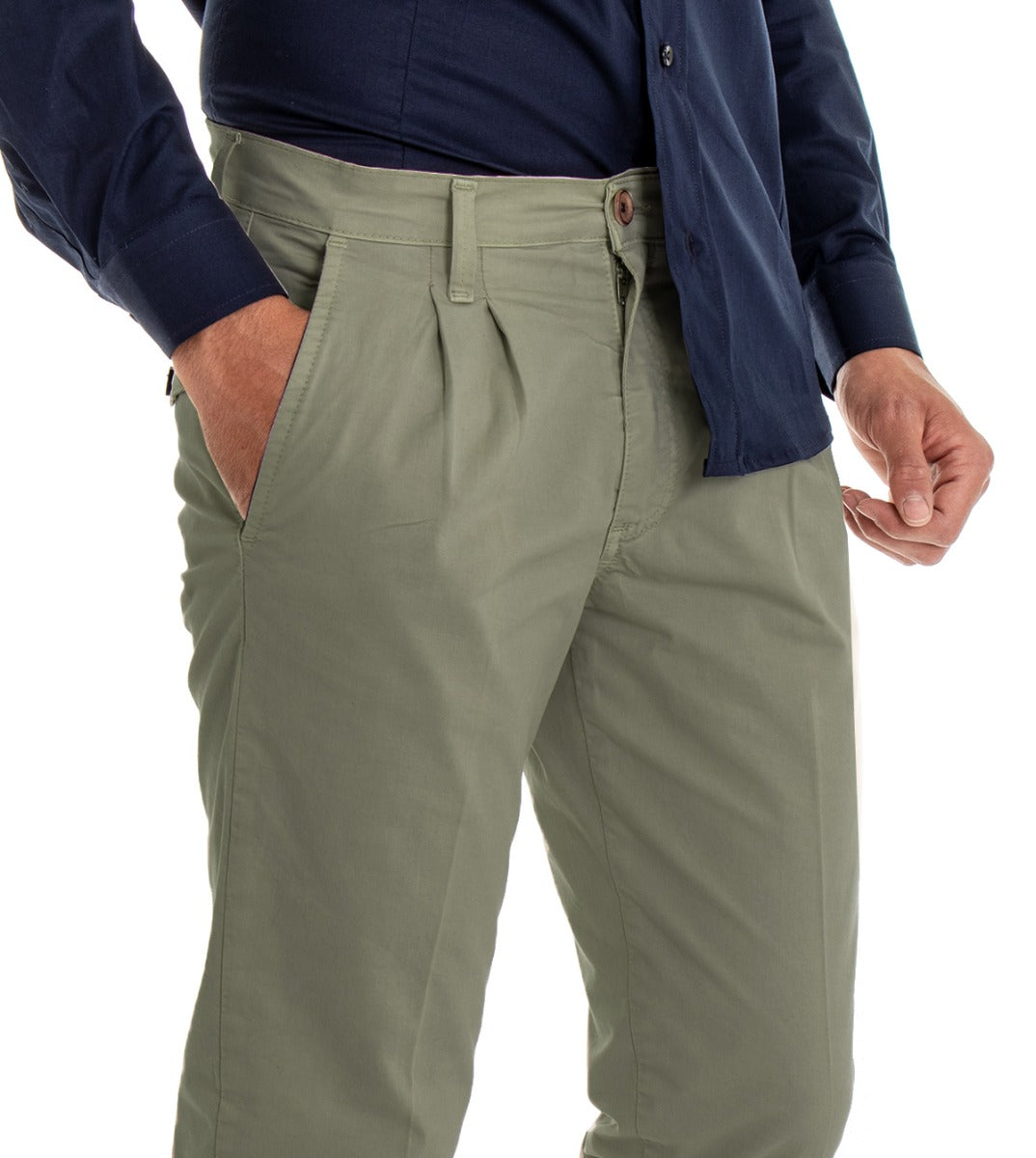 Pantaloni Uomo Tasca America Con Pinces Classico Tinta Unita Verde GIOSAL-P2962A