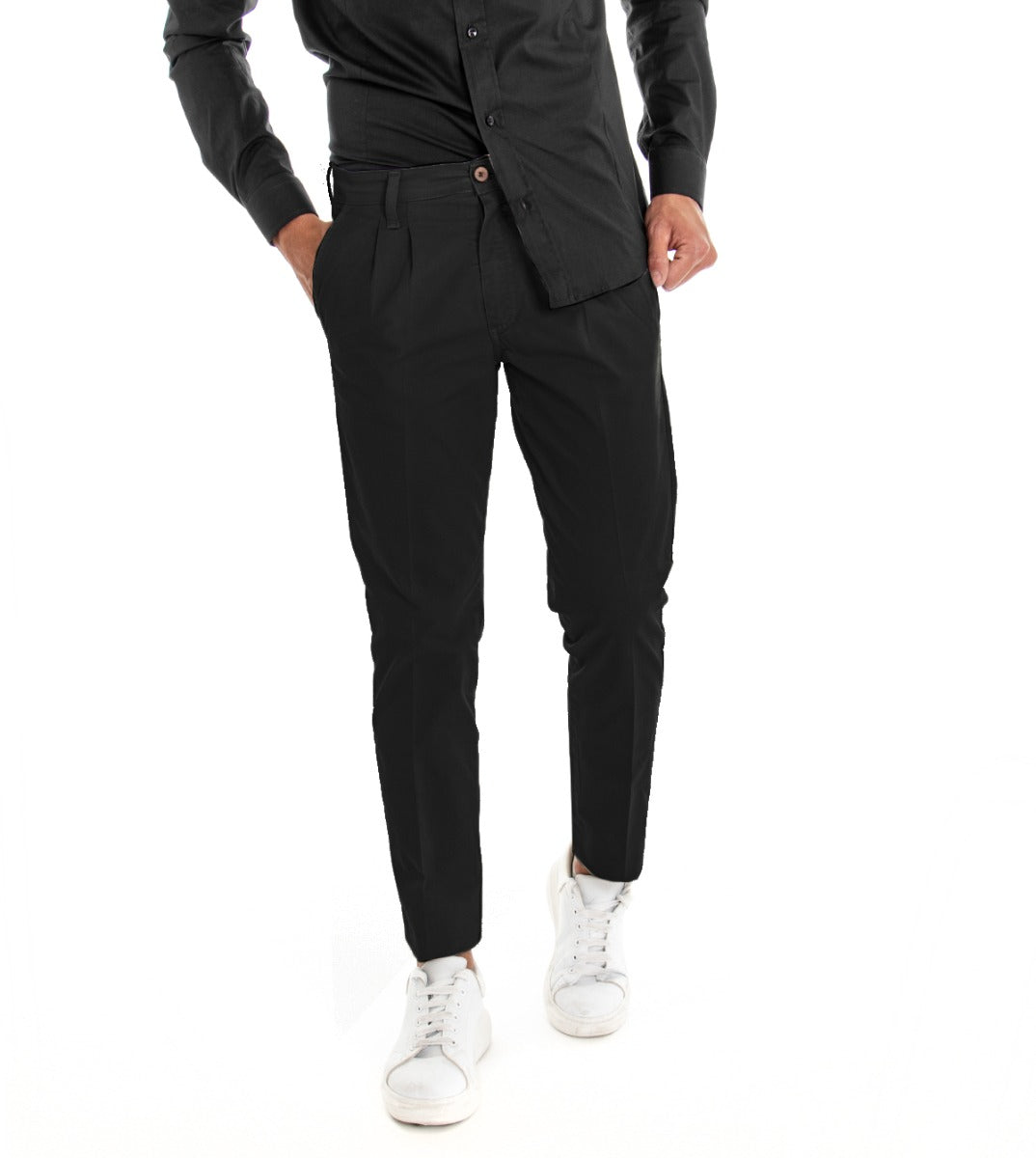 Classic Long Men's Trousers Solid Color Black Pleats America Pocket GIOSAL