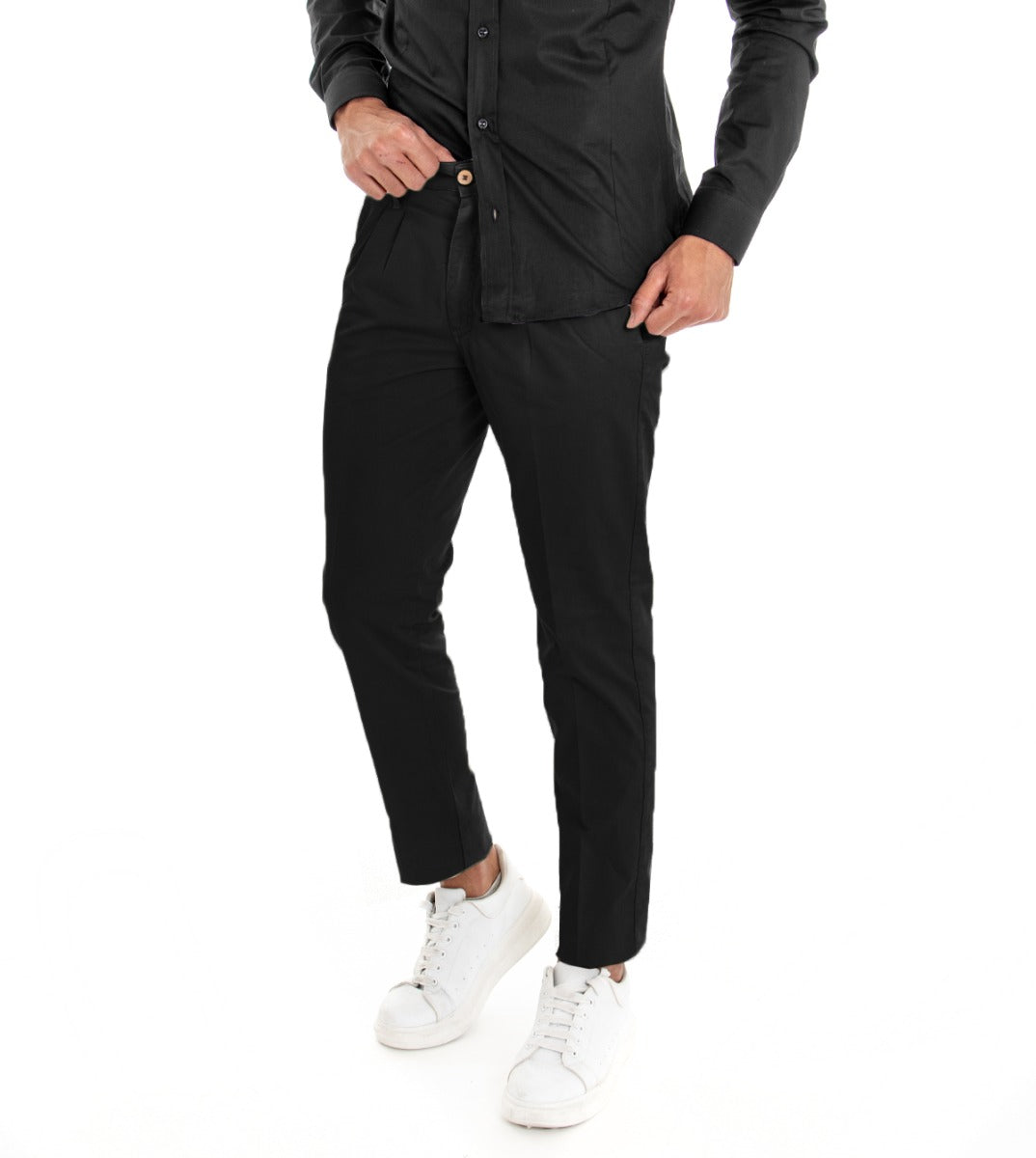 Classic Long Men's Trousers Solid Color Black Pleats America Pocket GIOSAL