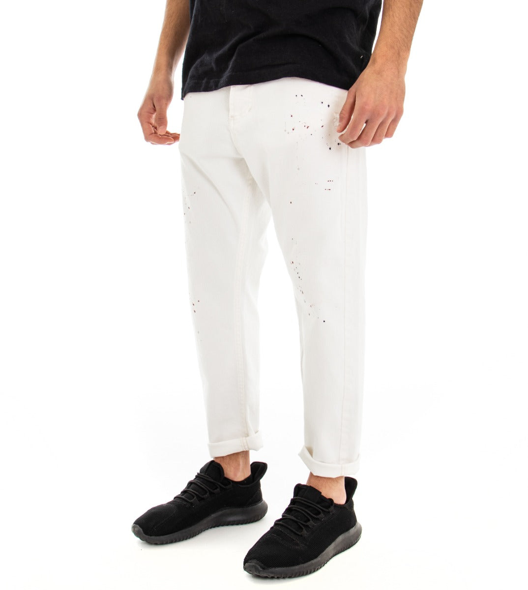 Pantaloni Jeans Uomo Loose Fit Bianco Cinque Tasche Casual GIOSAL-P3101A