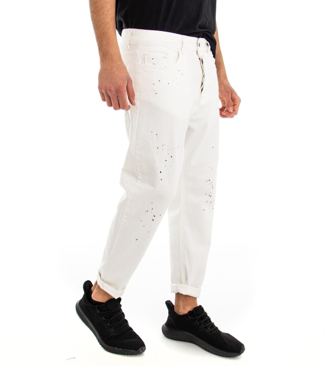 Pantaloni Jeans Uomo Loose Fit Bianco Cinque Tasche Casual GIOSAL-P3101A