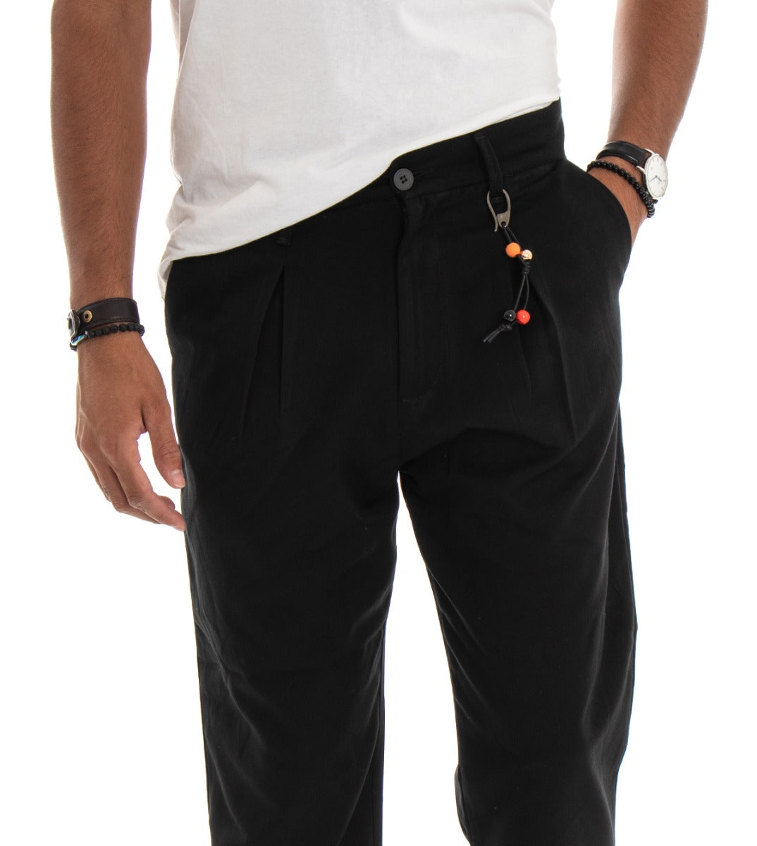 Pantaloni Uomo Tasca America Con Pinces Tinta Unita Nero Affusolati GIOSAL-P3207A