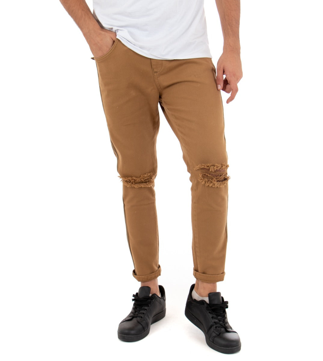 Slim Fit Men's Knee-Length Jeans Pants Camel Casual GIOSAL-P3321A