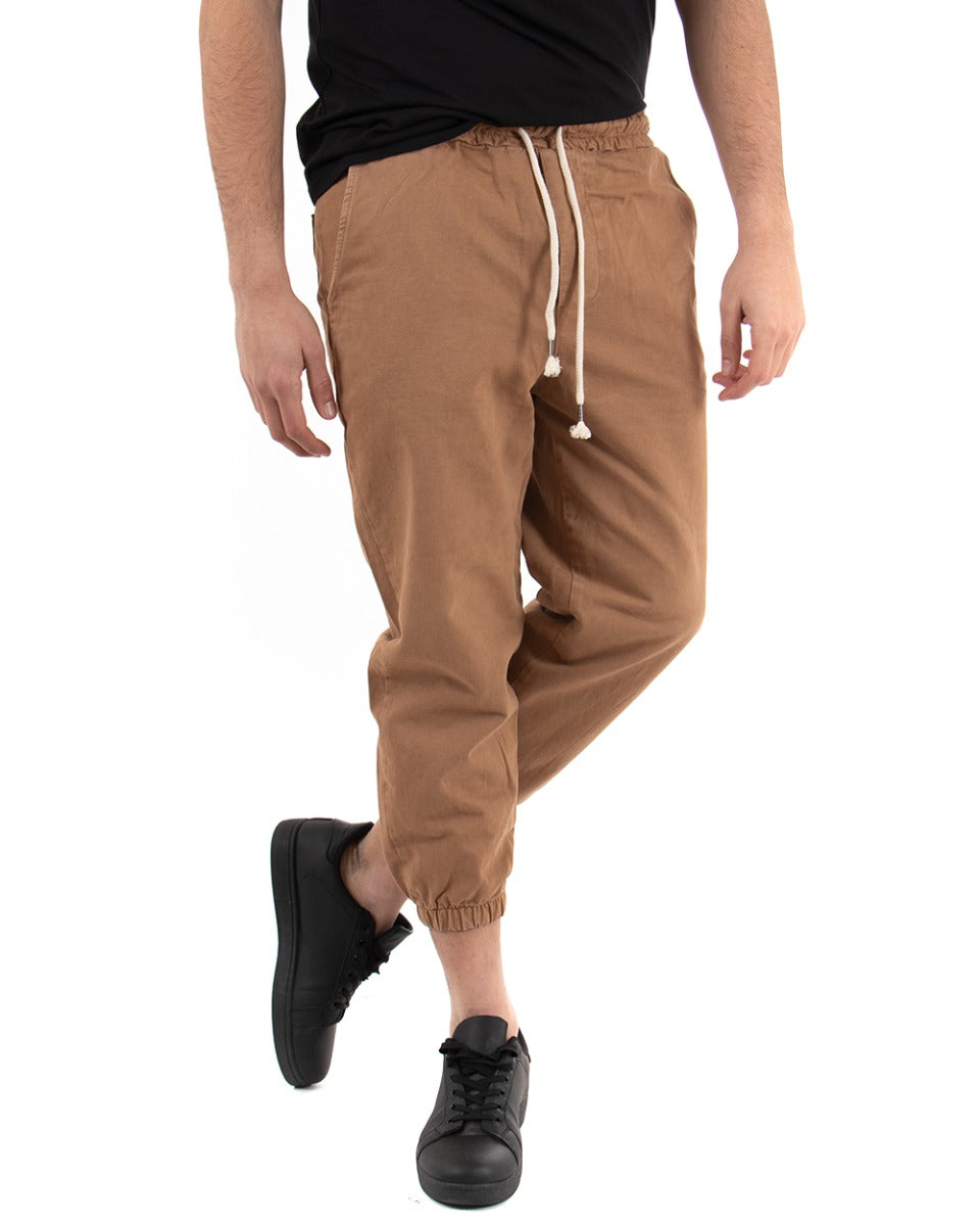 Men's Solid Color Camel Drawstring Casual Low Crotch Trousers GIOSAL