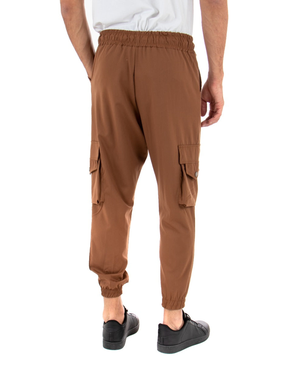 Men's Solid Color Tracksuit Pants Camel Drawstring Cargo Pockets GIOSAL