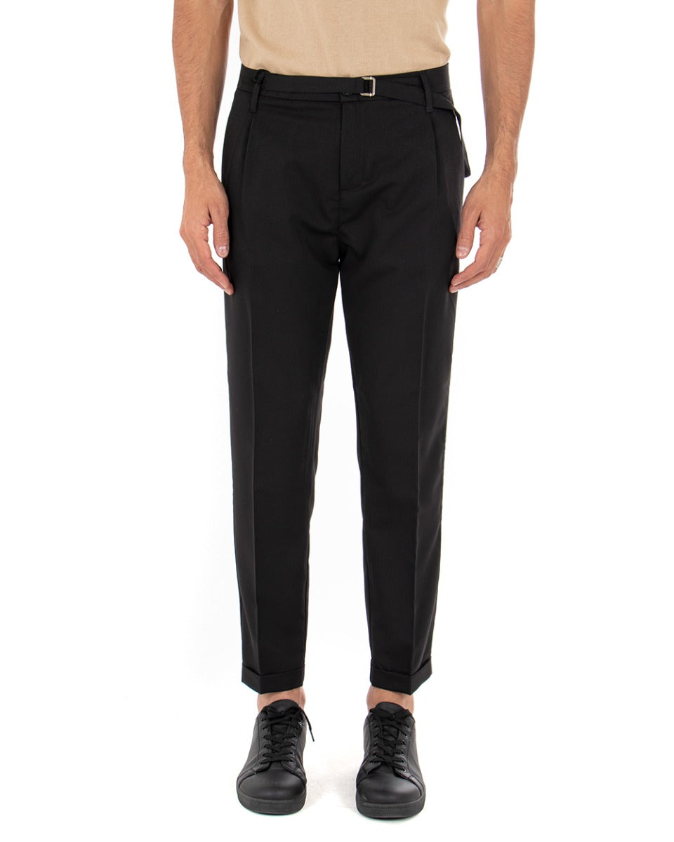 Men's Long Solid Color Black Slim Casual Classic Trousers GIOSAL
