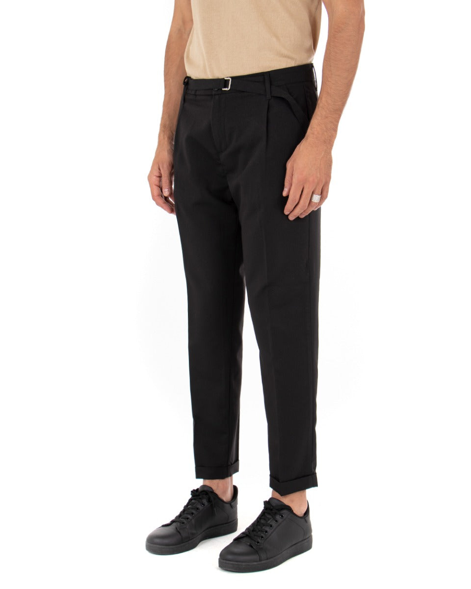 Pantaloni Uomo Tasca America Con Pinces Fibbia Tinta Unita Nero Slim Casual Classico GIOSAL-P3517A