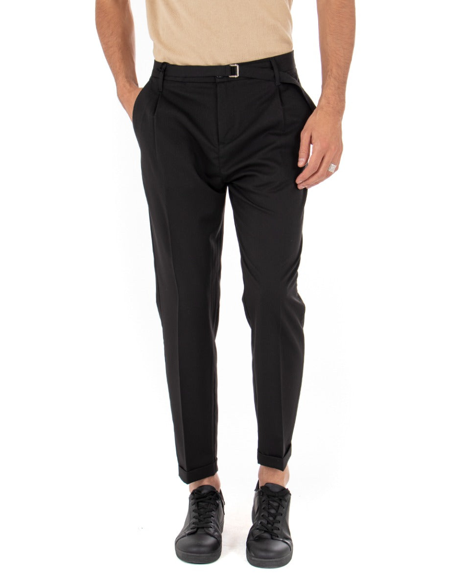 Pantaloni Uomo Tasca America Con Pinces Fibbia Tinta Unita Nero Slim Casual Classico GIOSAL-P3517A