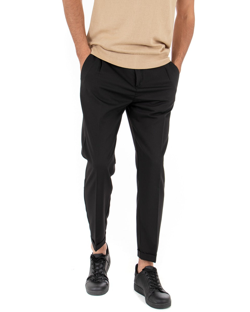 Men's Long Solid Color Black Slim Casual Classic Trousers GIOSAL
