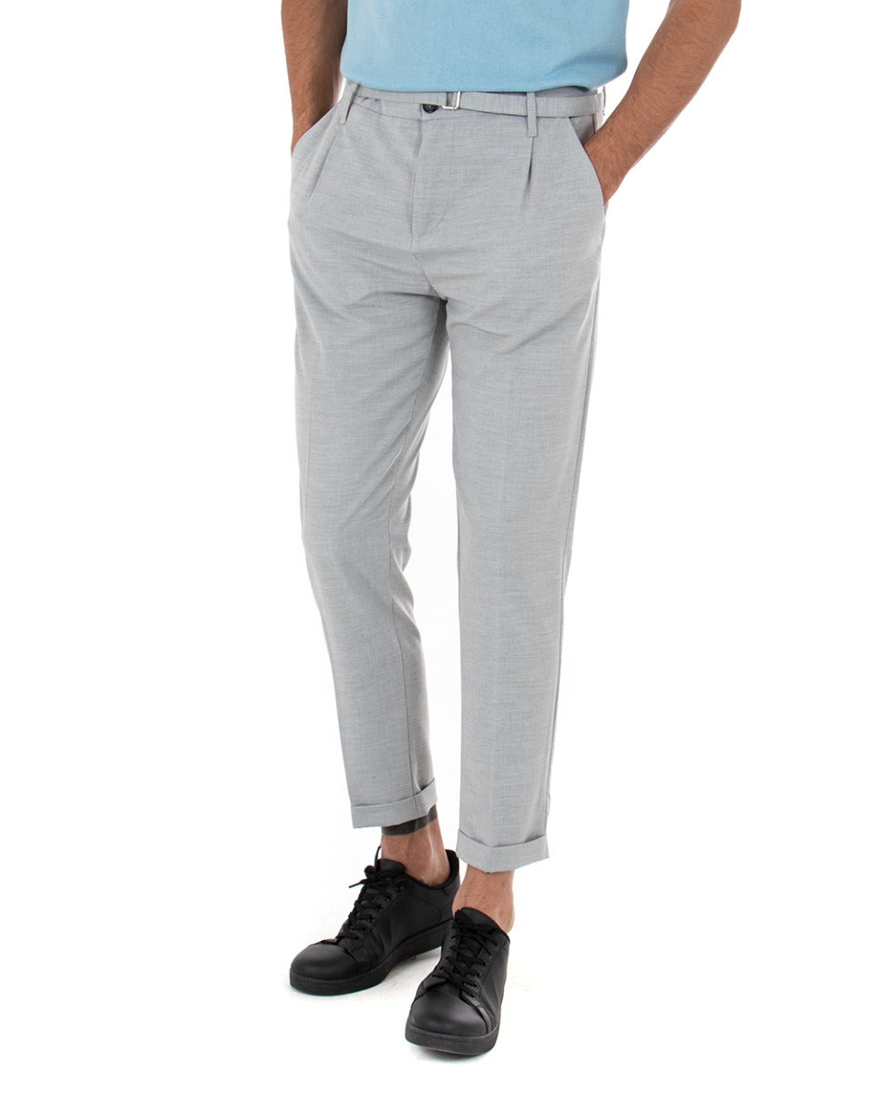 Men's Long Plain Gray Slim Casual Classic Trousers GIOSAL