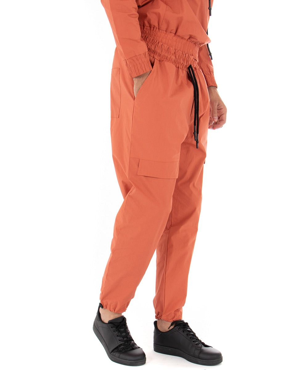 GIOSAL Men's Solid Color Orange Cargo Drawstring Tracksuit Pants