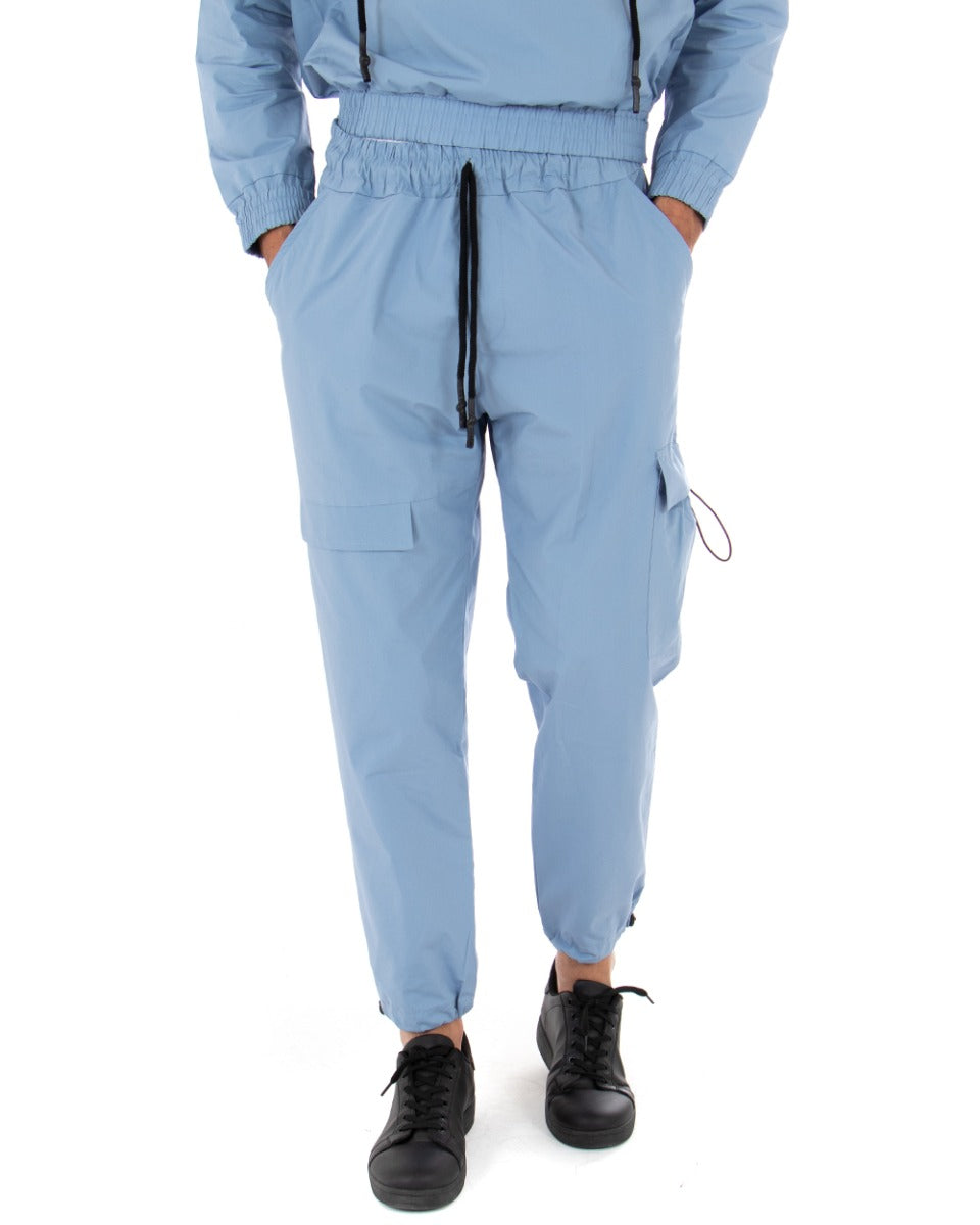 GIOSAL Solid Color Light Blue Cargo Drawstring Men's Tracksuit Trousers