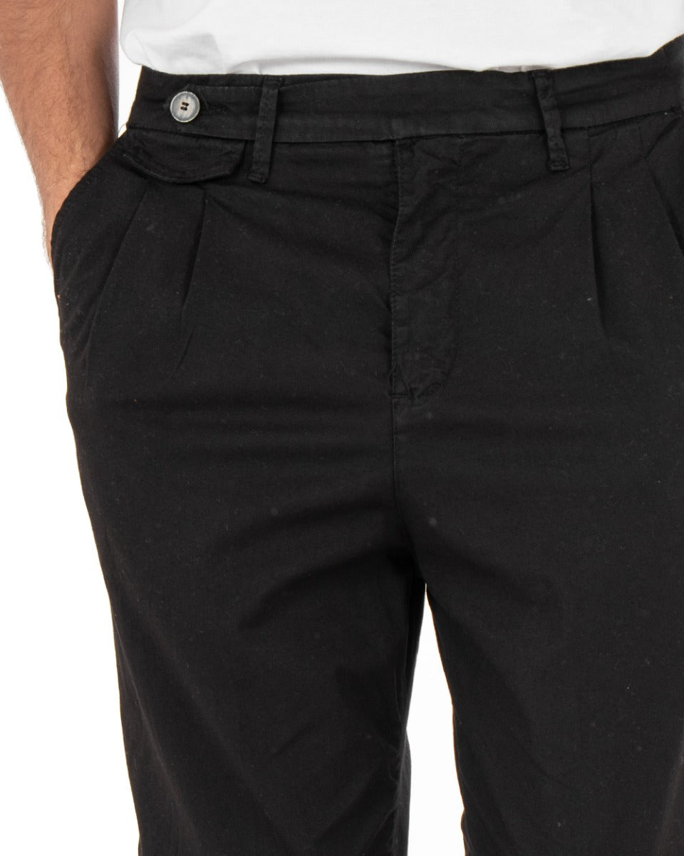 Pantaloni Uomo Tasca America Con Pinces Abbottonatura Allungata Nero Casual Elegante GIOSAL-P3568A