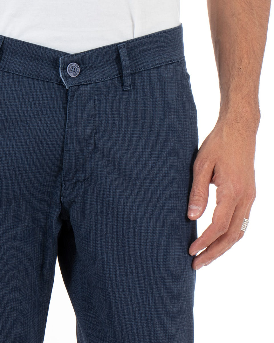Long Men's Trousers Craftsmen Vesuviani Micro Pattern Solid Color Blue America Pocket GIOSAL