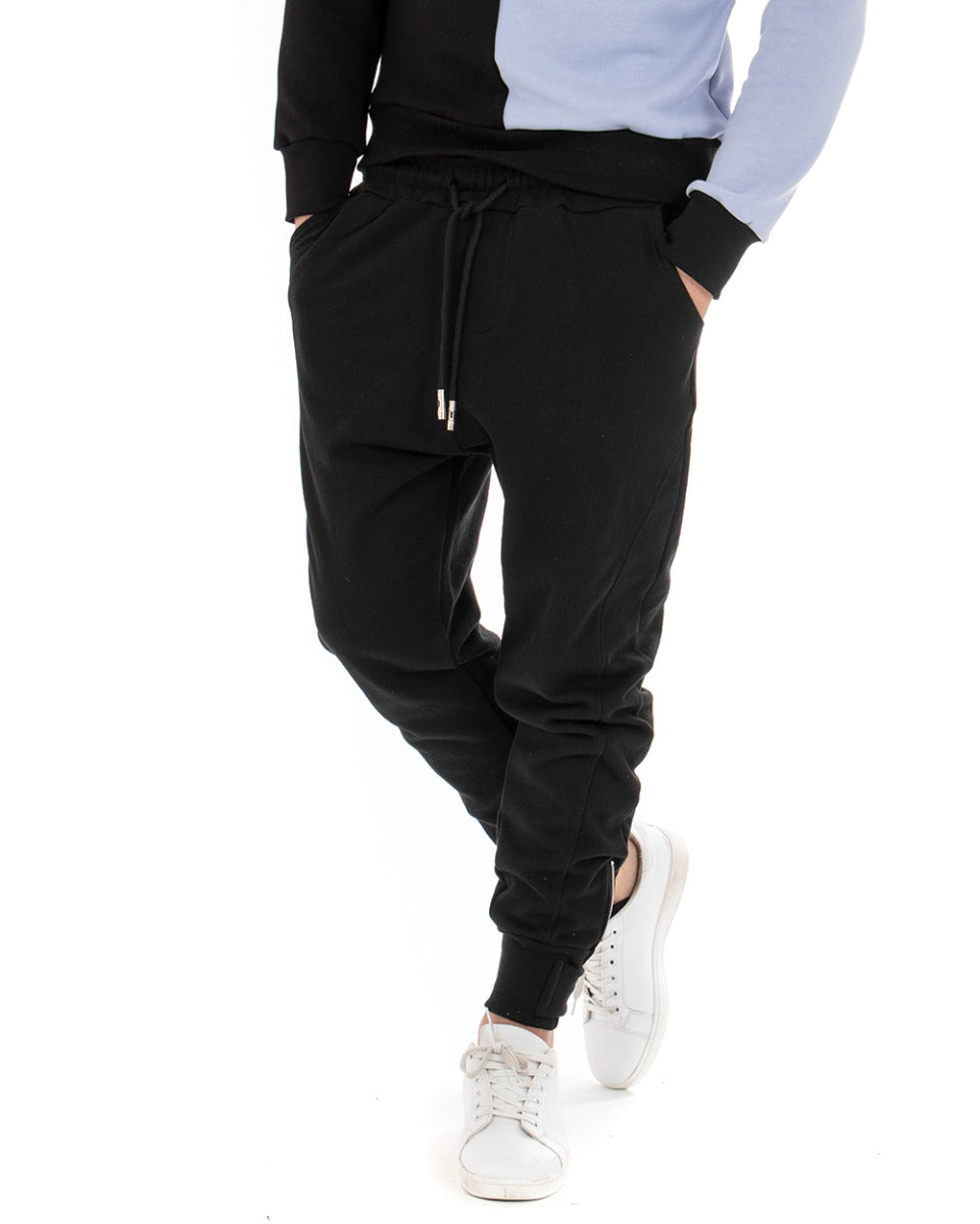 Pantaloni Uomo Pantalaccio Tuta Tinta Unita Nero Casual Cavallo Basso GIOSAL-P3612A