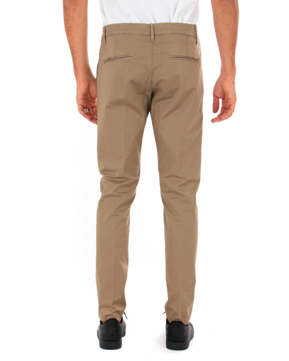 Men's Solid Color Camel Artigiani Vesuviani Slim America Pocket Trousers GIOSAL