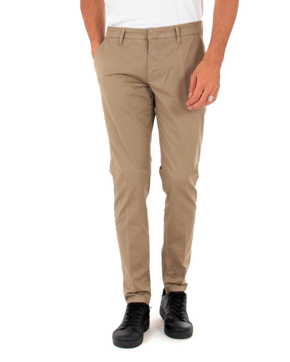 Men's Solid Color Camel Artigiani Vesuviani Slim America Pocket Trousers GIOSAL