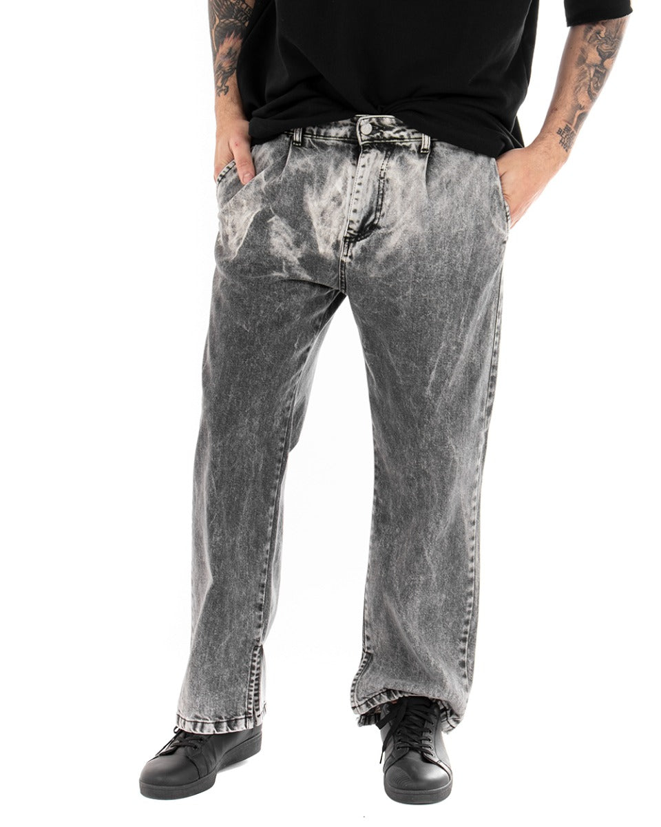 Men's Flared Jeans Trousers Black Denim Stone Washed Casual GIOSAL-P3661A