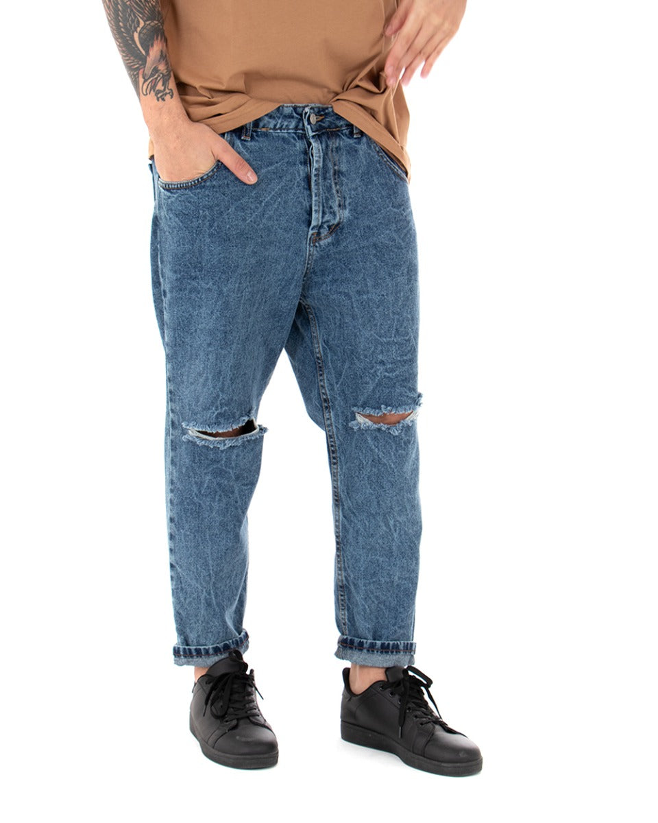 Pantaloni Jeans Uomo Loose Fit Stone Washed Cinque Tasche Taglio Al Ginocchio GIOSAL-P5056A