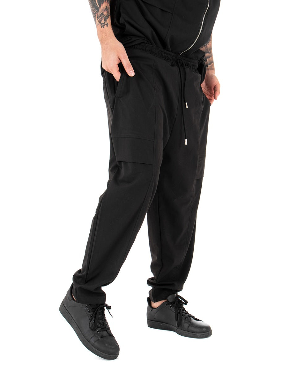 Pantaloni Uomo Pantalaccio Elastico in Vita Cavallo Basso Nero Casual GIOSAL-P3694A
