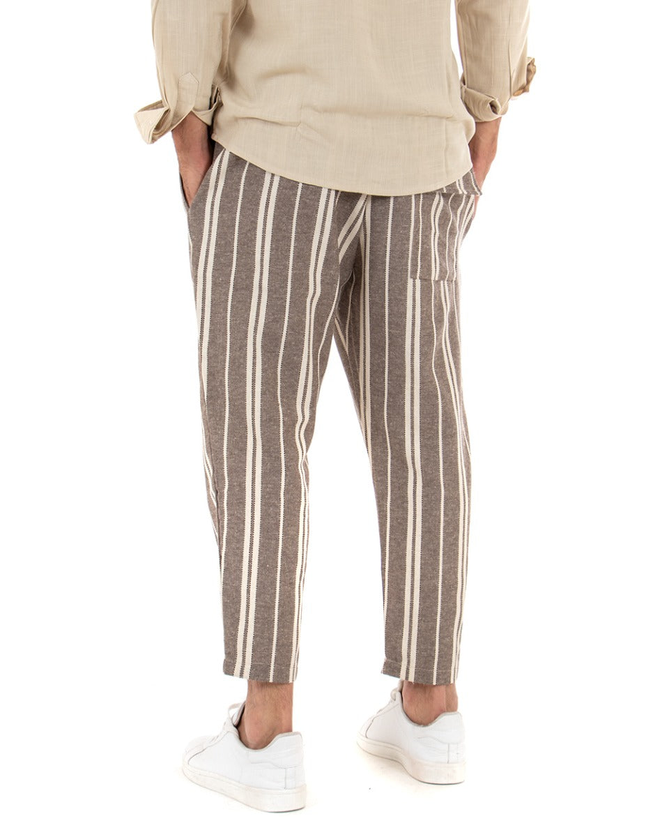 Men's Mud Striped Cotton Trousers Striped Elastic Drawstring Pattern GIOSAL