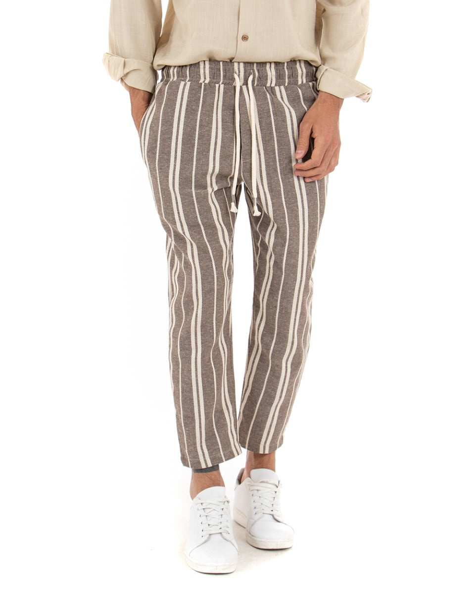 Men's Mud Striped Cotton Trousers Striped Elastic Drawstring Pattern GIOSAL