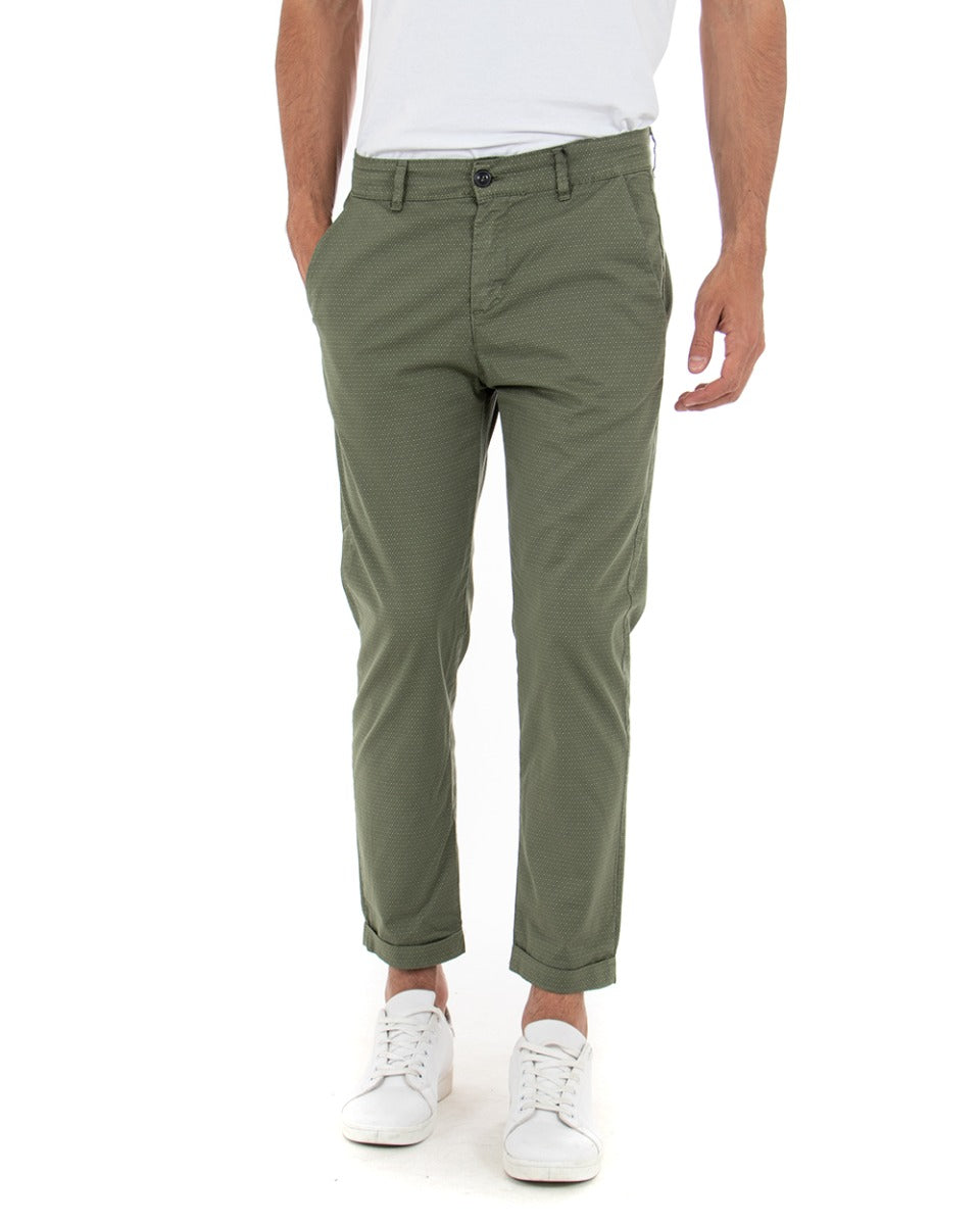 Pantaloni Uomo Tasca America Slim Cotone Microfantasia Verde Casual GIOSAL-P3715A