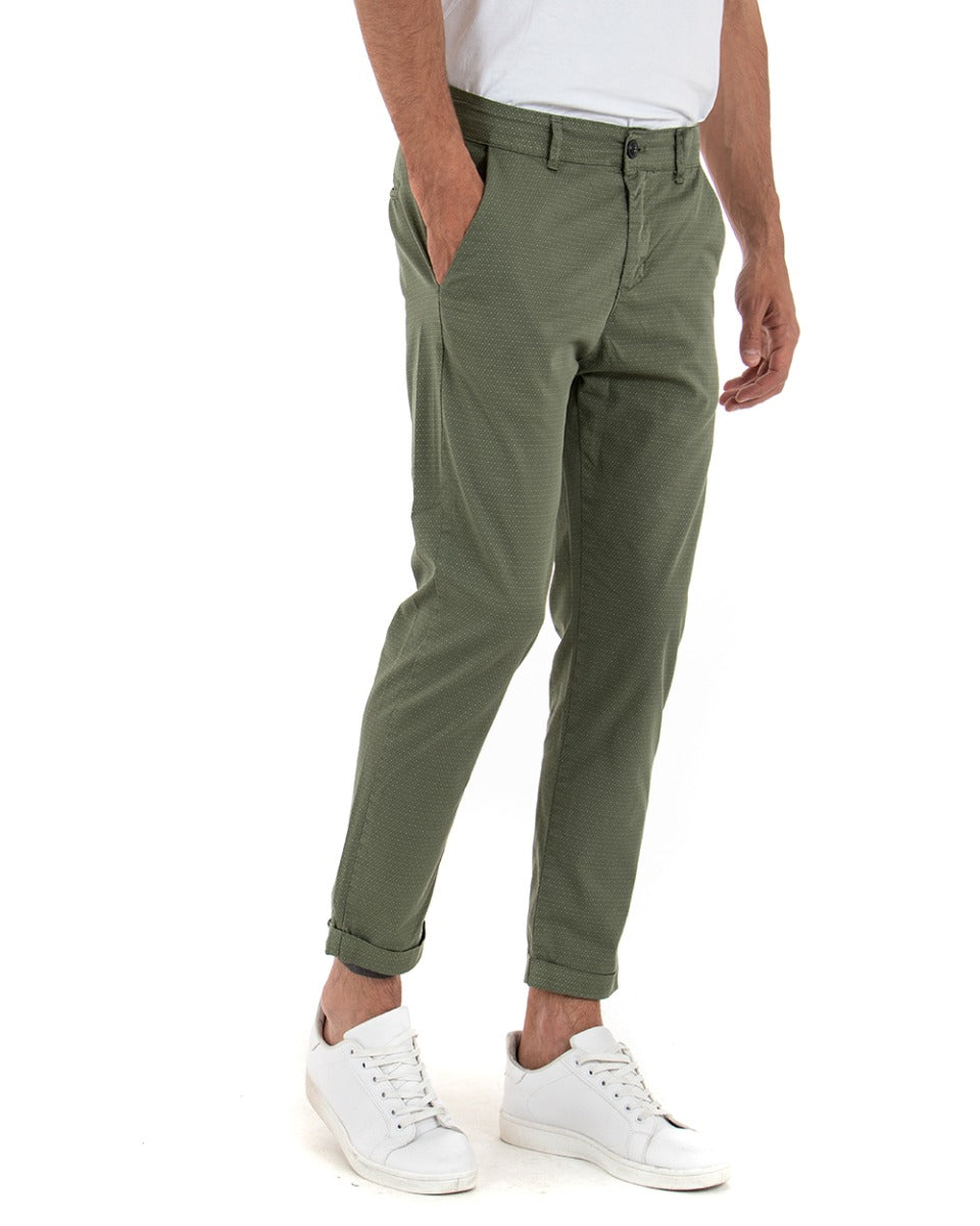 Pantaloni Uomo Tasca America Slim Cotone Microfantasia Verde Casual GIOSAL-P3715A