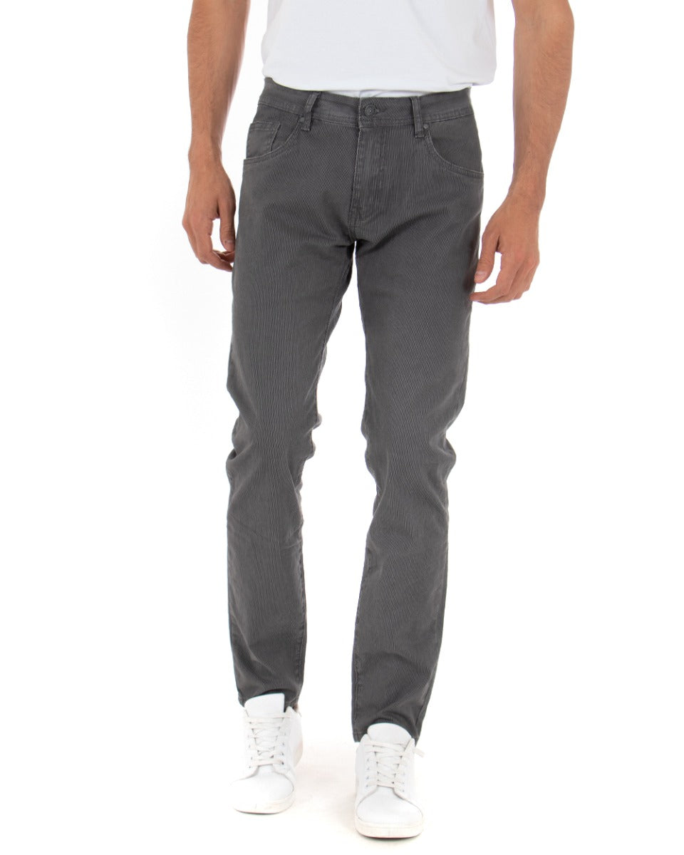 GIOSAL Long Plain Gray Micro-Patterned Striped Five Pocket Men's Trousers