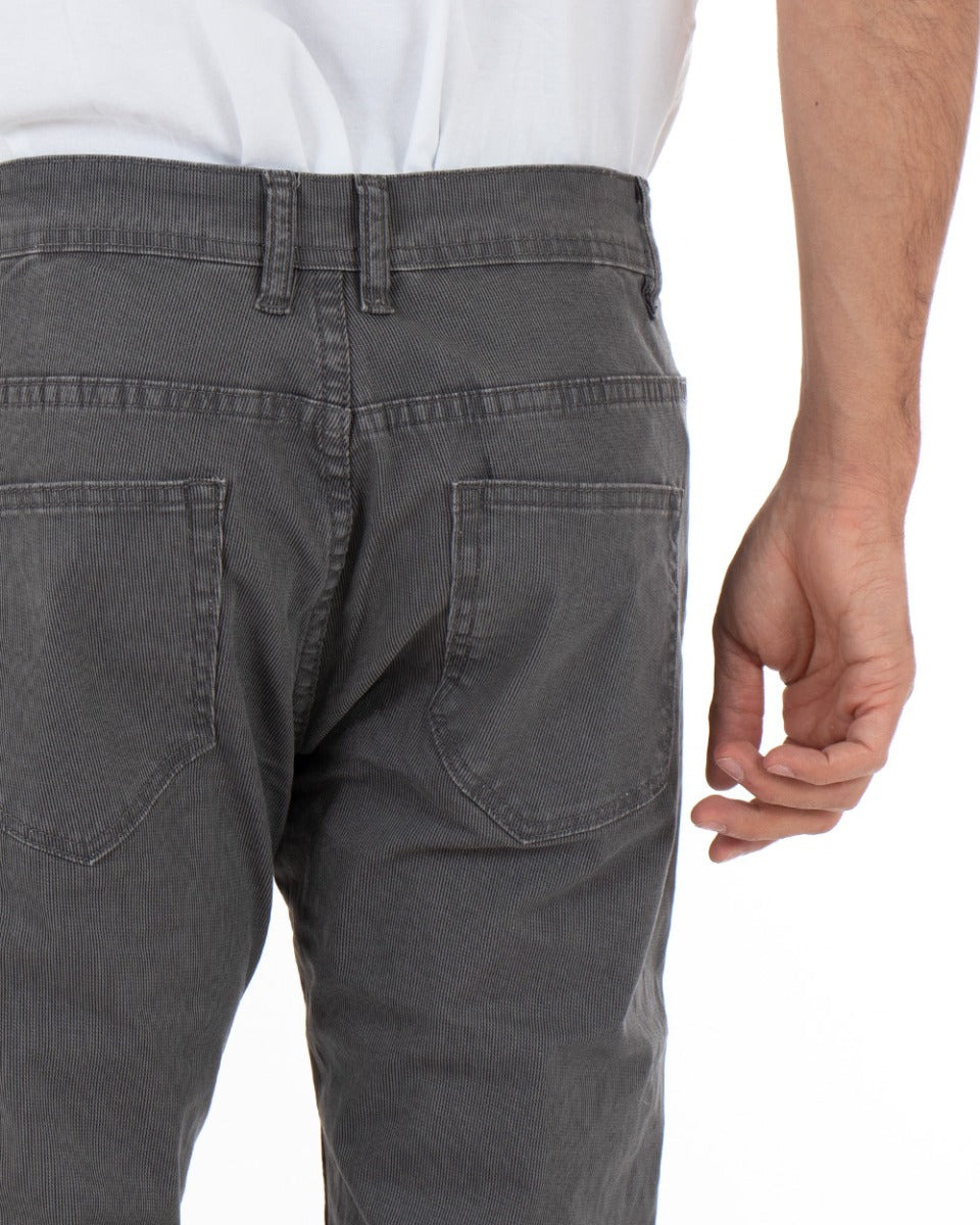 GIOSAL Long Plain Gray Micro-Patterned Striped Five Pocket Men's Trousers