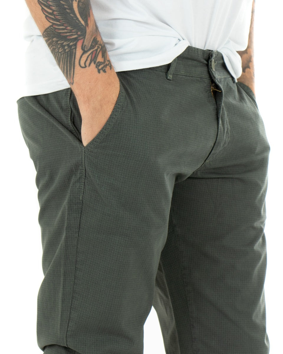 Pantaloni Uomo Tasca America Microfantasia Verde Classico Casual GIOSAL-P3815A