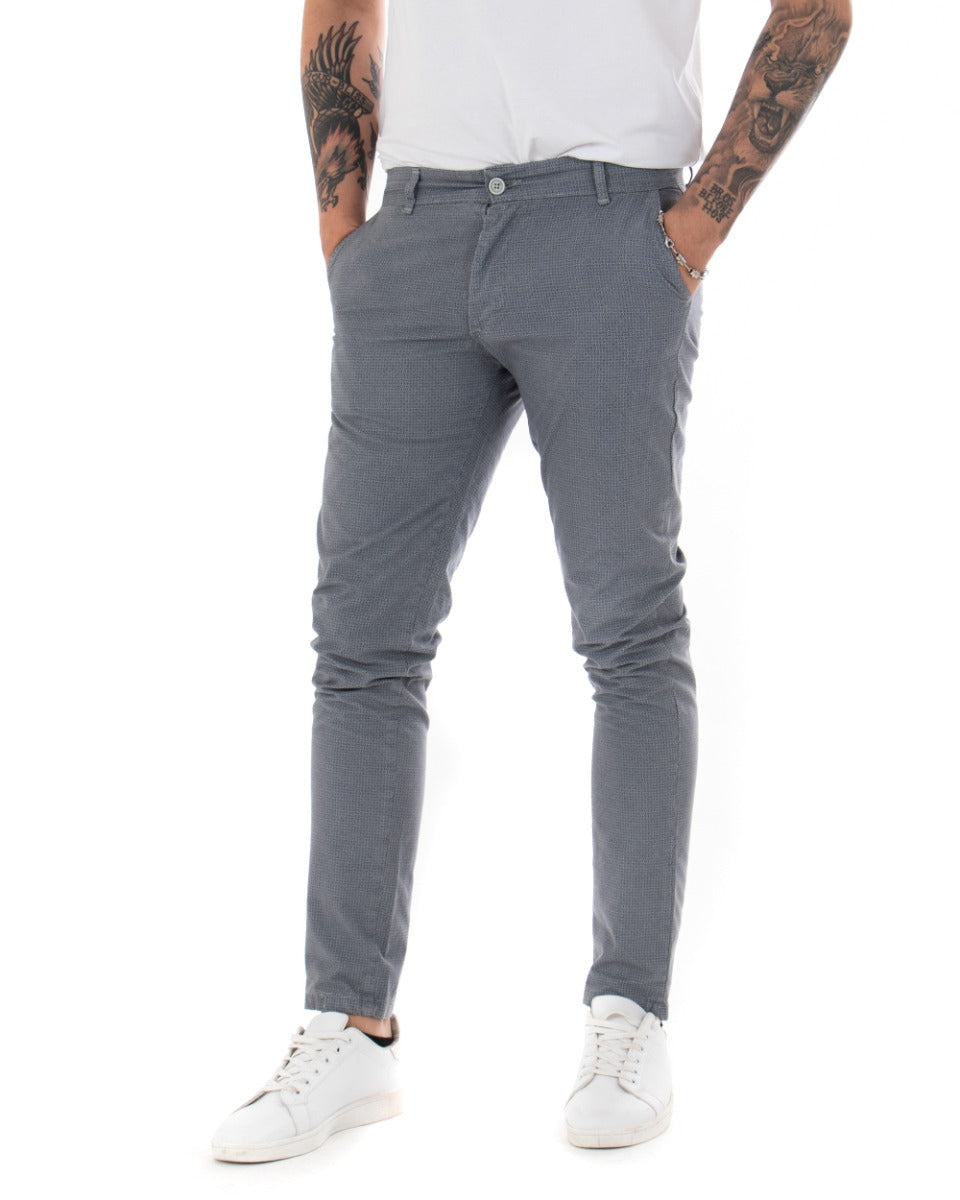 Men's Plain Gray Micro-patterned Regular Fit Classic Casual Trousers GIOSAL