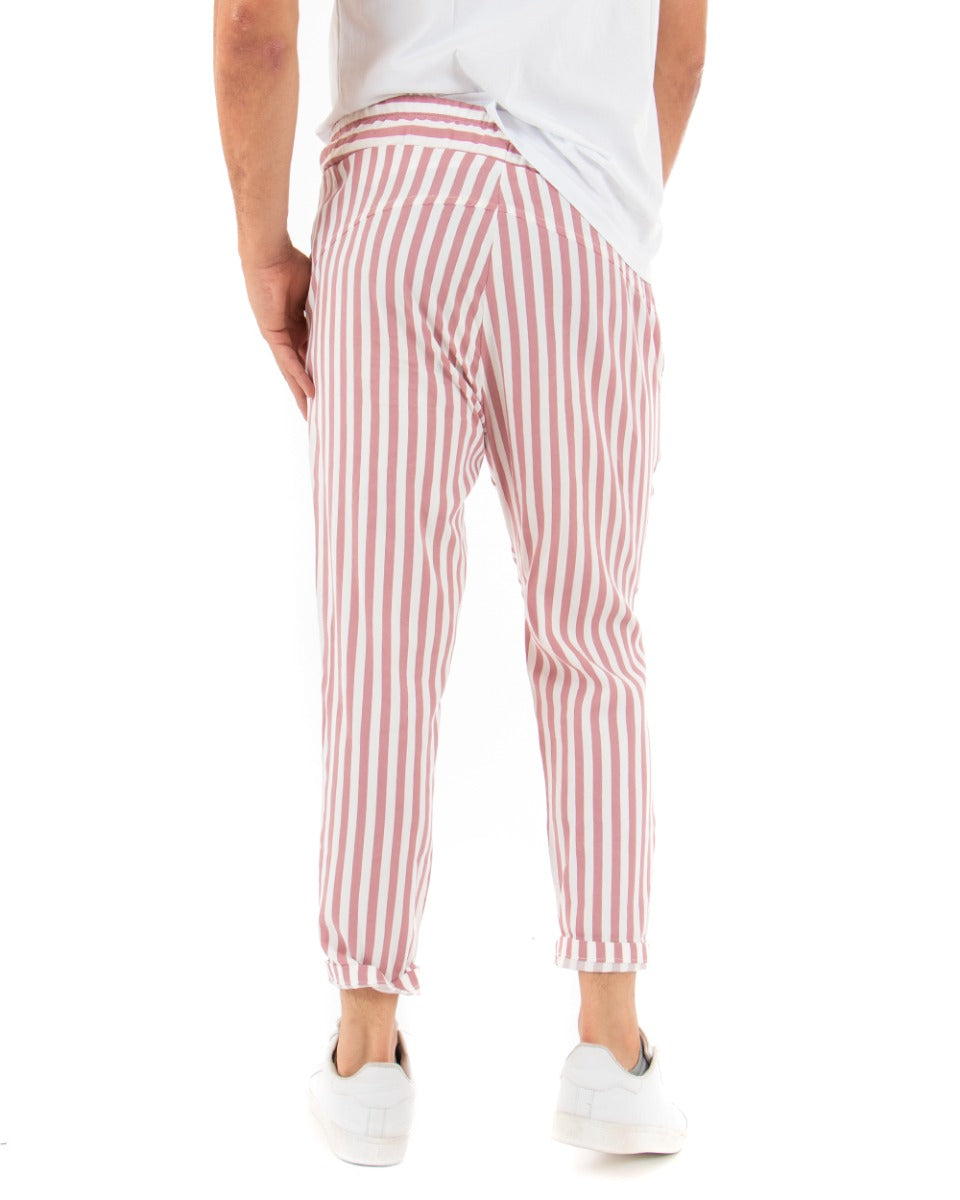 Men's Long Elastic Narrow Stripe Trousers Dark Pink Elastic Cotton Paul Barrell GIOSAL