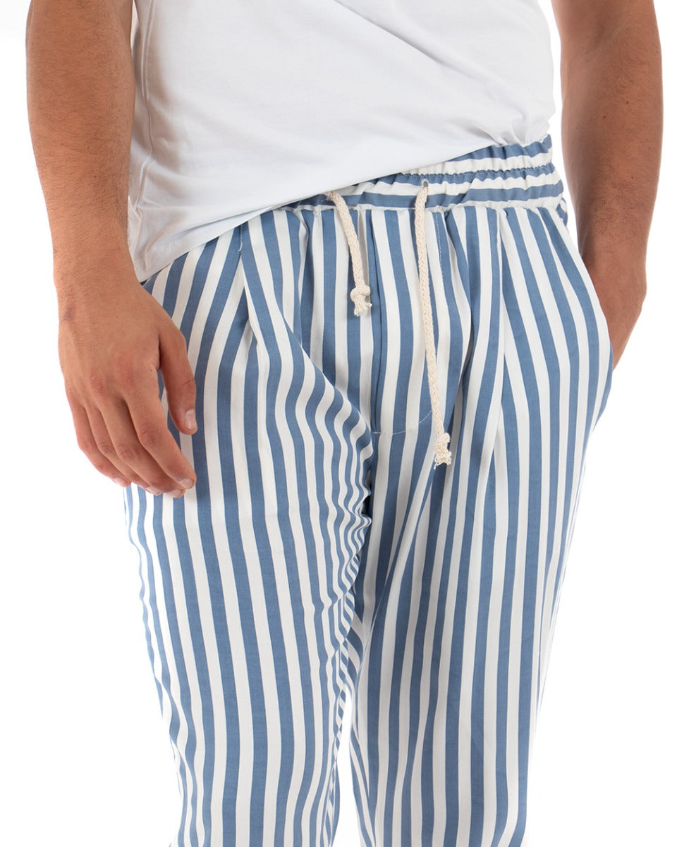 Pantaloni Uomo Pantalaccio Elastico Cotone Riga Stretta Blu GIOSAL-P3836A